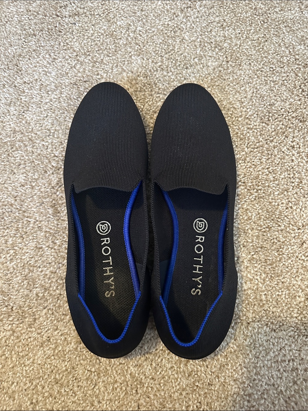 Rothy's Black Knit Loafers with Blue Accent